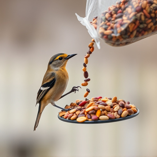 Wild bird seed pouring from bag