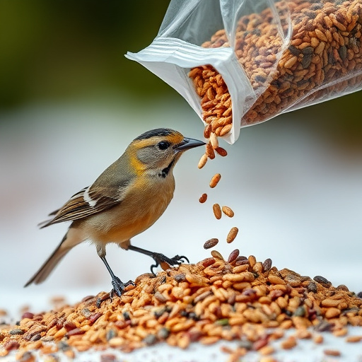 Wild bird seed pouring from bag