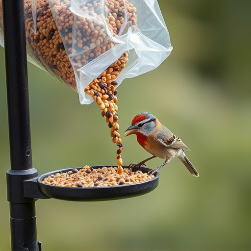 Wild bird seed pouring from bag