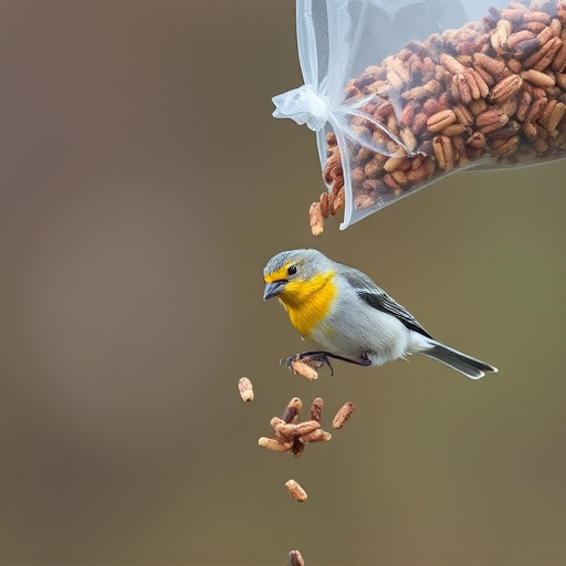 Wild bird seed pouring from bag