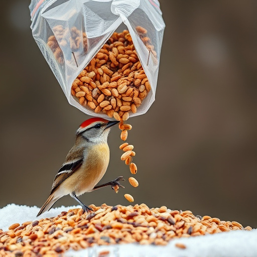 Wild bird seed pouring from bag
