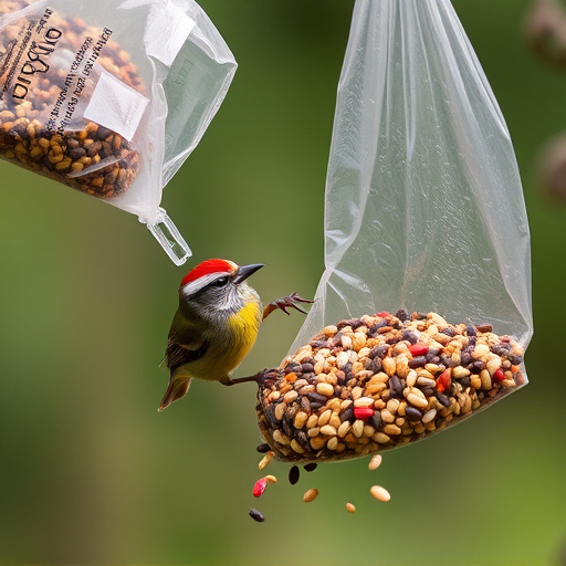 Wild bird seed pouring from bag