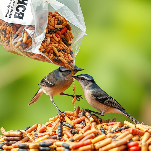 Wild bird seed pouring from bag
