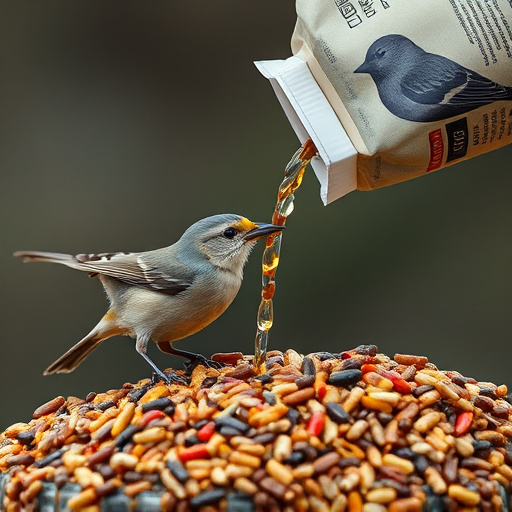 Wild bird seed pouring from bag