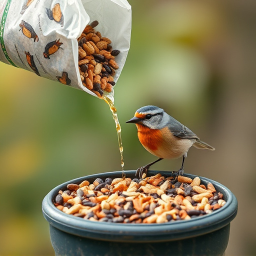 Wild bird seed pouring from bag