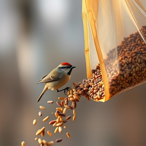 Wild bird seed pouring from bag