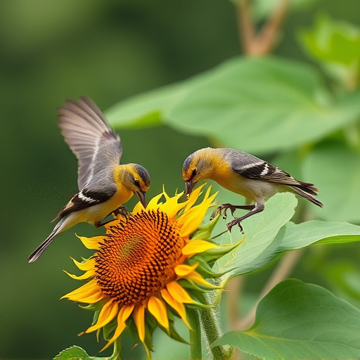 Wild birds eating sunflower hearts