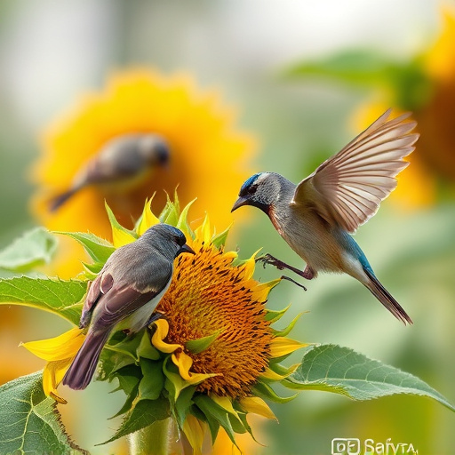 Wild birds eating sunflower hearts
