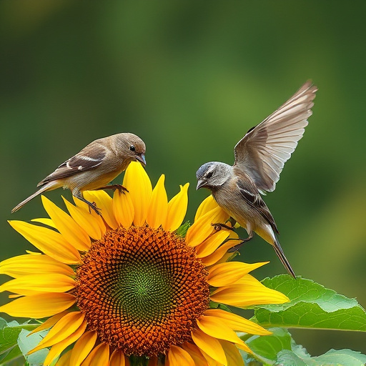 Wild birds eating sunflower hearts