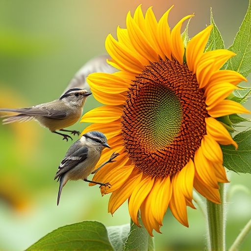 Wild birds eating sunflower hearts