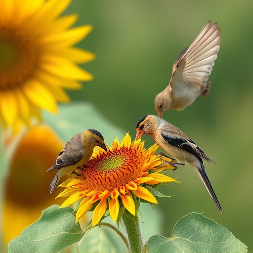 Wild birds eating sunflower hearts