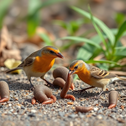 Wild birds enjoying mealworms outdoors