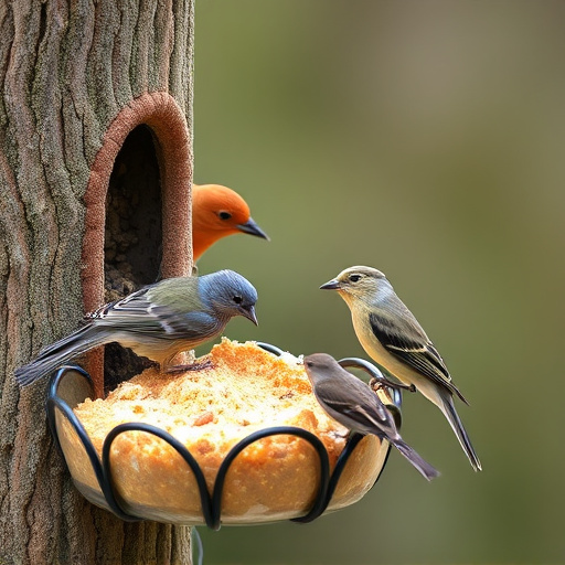 Wild birds enjoying protein-rich suet mix