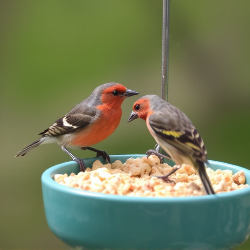 Wild birds enjoying protein-rich suet mix
