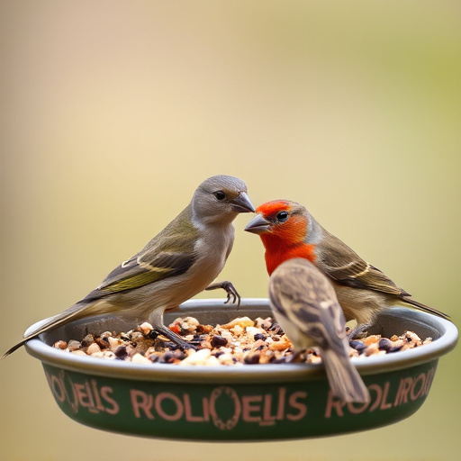 Wild birds feeding from seed tray