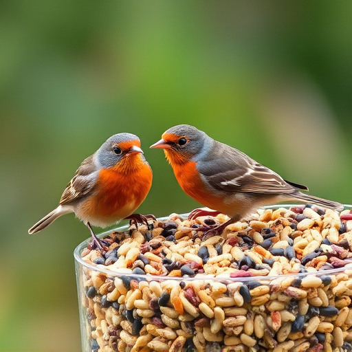 Wild robins enjoying mixed seed blend
