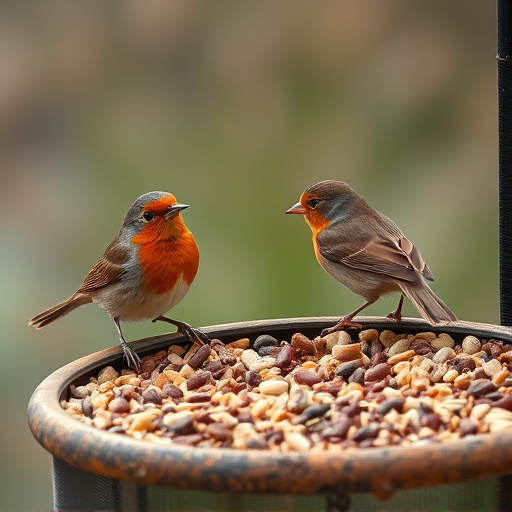 Wild robins enjoying mixed seed blend