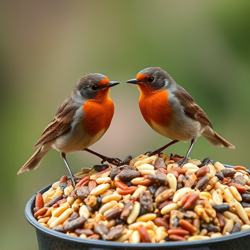 Wild robins enjoying mixed seed blend