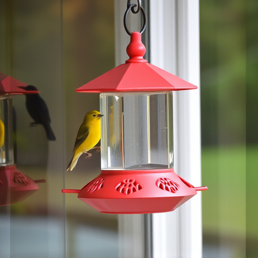 Window bird feeder attached to glass
