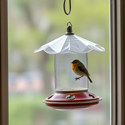 Window bird feeder attached to glass