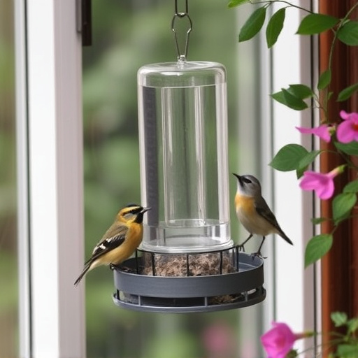 Window feeder attracting garden birds