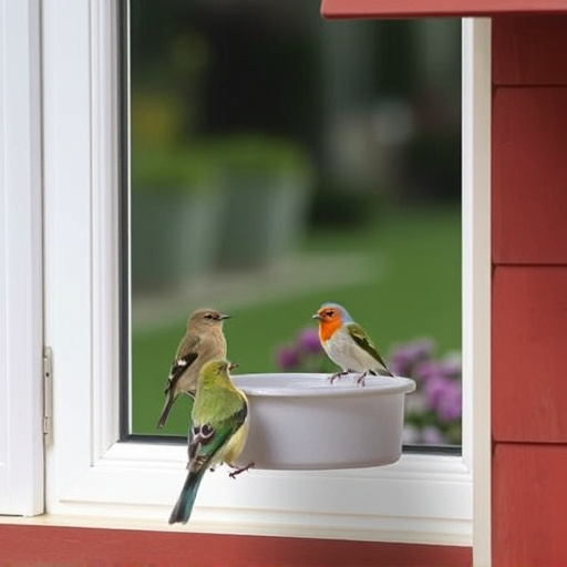 Window feeder attracting garden birds