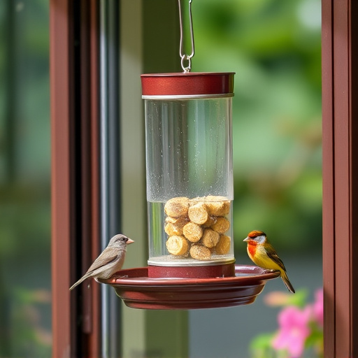 Window feeder attracting garden birds