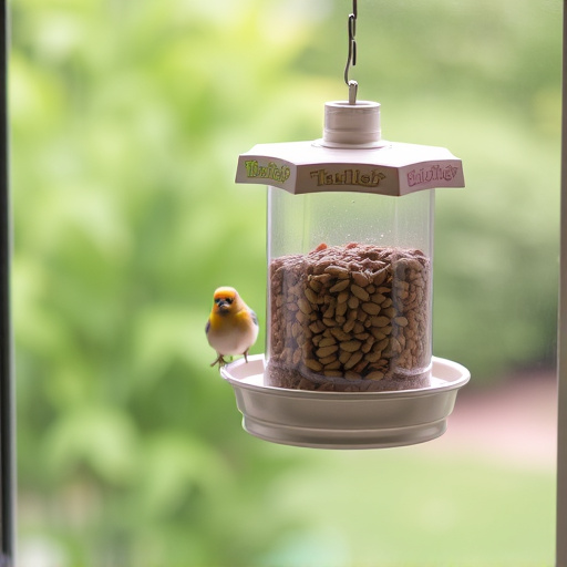 Window feeder filled with seeds outdoors
