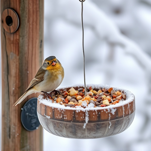 Winter bird food on frosty bird table