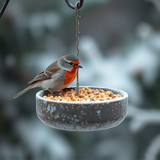 Winter bird food on frosty bird table