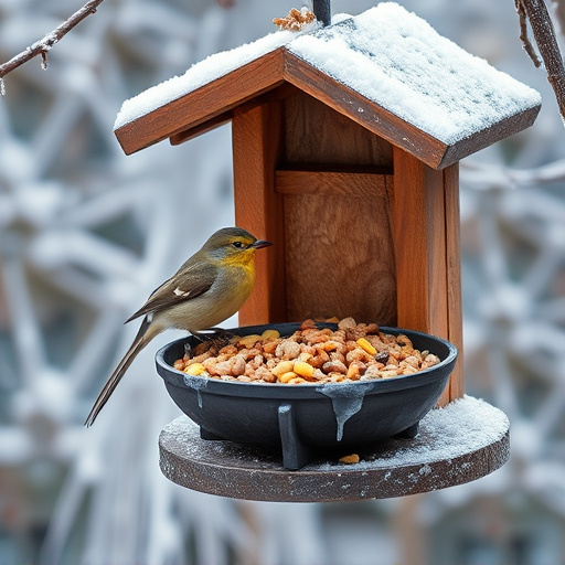 Winter bird food on frosty bird table