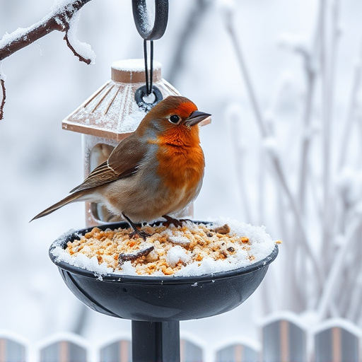 Winter bird food on frosty bird table