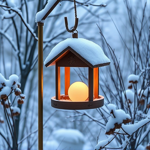 Winter garden scene with fat ball feeder