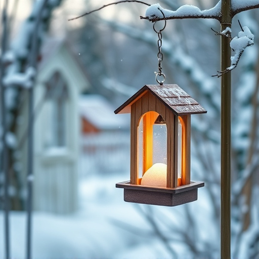Winter garden scene with fat ball feeder