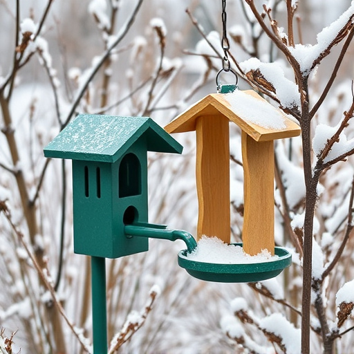 Winter garden scene with fat ball feeder