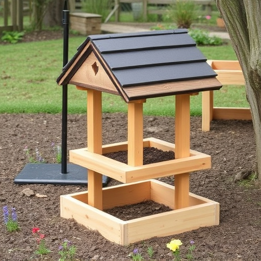 Wooden ground feeder with pitched roof