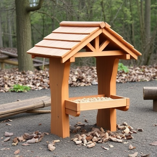 Wooden ground feeder with pitched roof