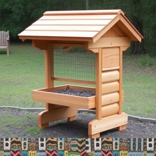 Wooden ground feeder with pitched roof