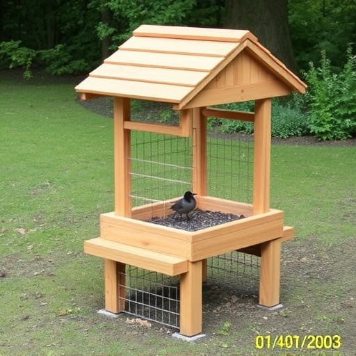 Wooden ground feeder with pitched roof