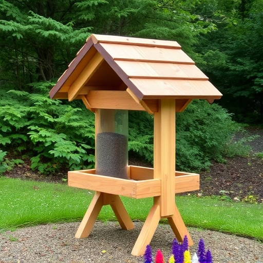 Wooden ground feeder with pitched roof