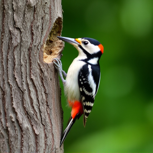 Woodpecker feeding on suet block