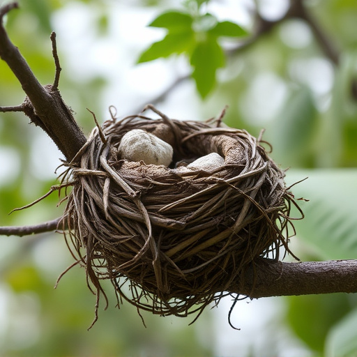 Worn-down nest on tree branch