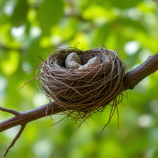 Worn-down nest on tree branch