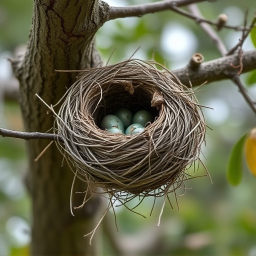 Worn-down nest on tree branch