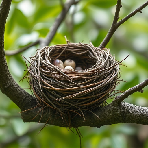 Worn-down nest on tree branch