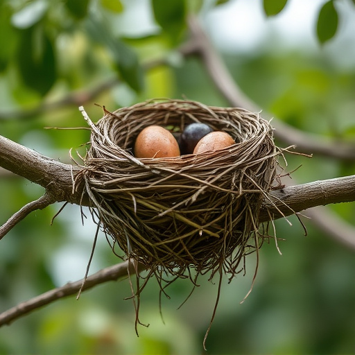 Worn-down nest on tree branch