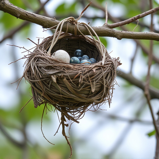 Worn-down nest on tree branch
