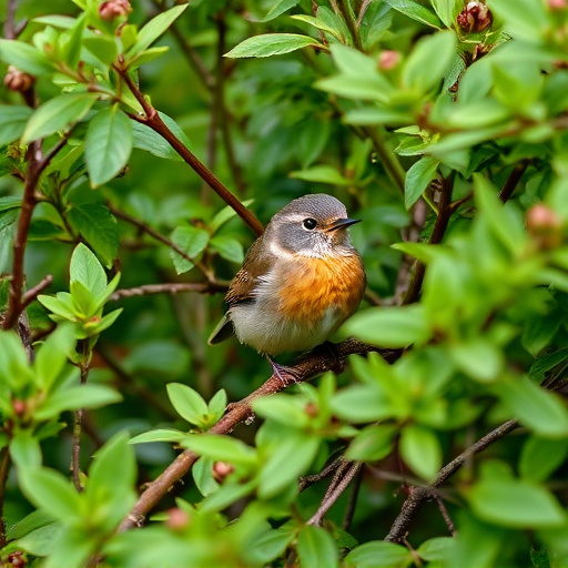 Wren nestled in dense garden shrub