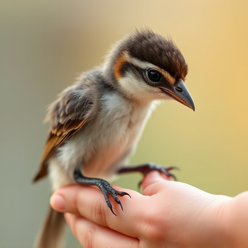 Young fledgling bird being hand-fed