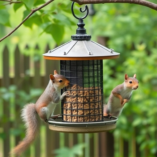 Backyard feeder protected from squirrel raids